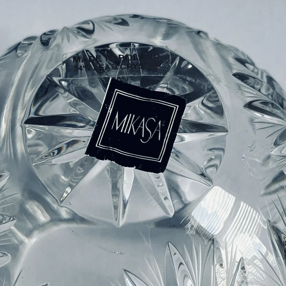 Vintage Mikasa 24% Lead Crystal Round Rose Bowl Vase Pinwheel Starburst Etched